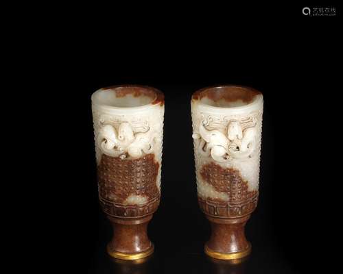 Longnu cup, hetian jade gold inlay, carver is careful, the j...