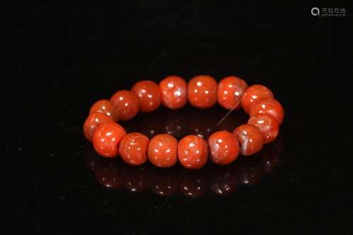 The old south red agate string, round bead string, natural g...