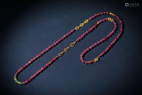 Natural ruby long chain18 k gold ➕ 24 k hollow out comfort J...