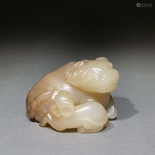 Hetian jade double cattle furnishing articlesSize: 6.1 * 5 *...