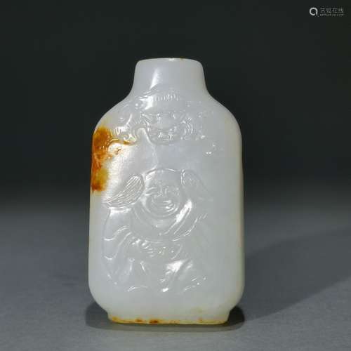 Hetian jade seed makings bats snuff bottle qiao color charac...