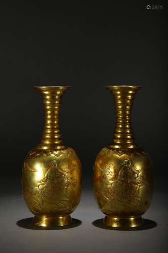 Liao, copper and gold hunting TuShang bottles of a pairSize:...