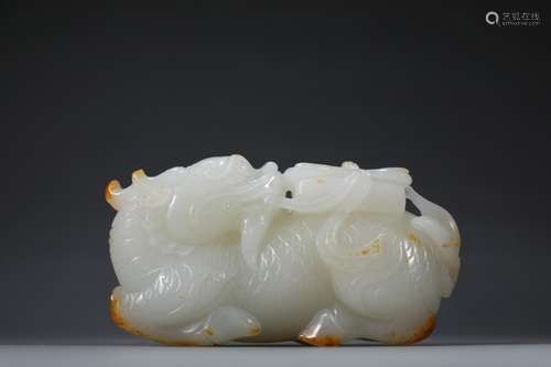 Hetian jade kirin negative book furnishing articlesSize: 9.7...