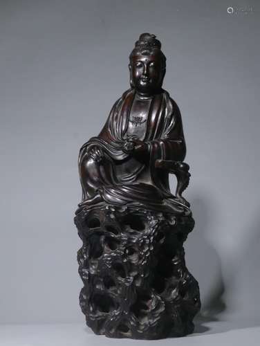 Lobular red sandalwood carved guanyin cave furnishing articl...