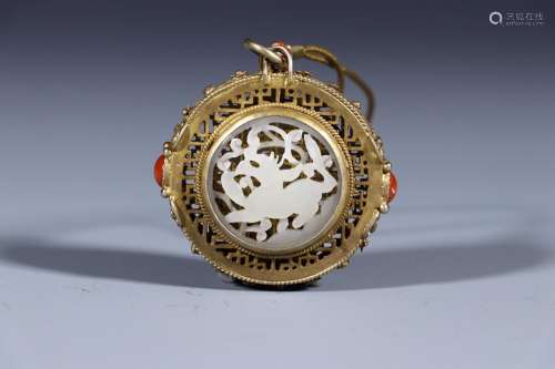W number 4309The gold: silver engraved look hotan white jade...