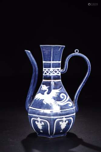 W number 4292: blue glaze white grain ewer14 cm high 24 cm l...