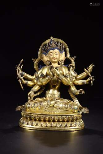 W number 4263: copper and gold statue of mother Buddha caveS...
