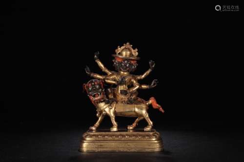 : gold, superhuman powers, riding a lion dharma like size: h...
