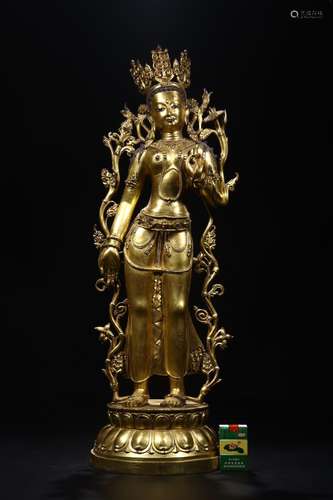 Refined copper and gold stands resemble manjusri bodhisattva...