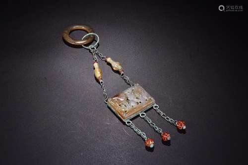 Liao : agate copper clad pendantLong 26 cm wide and 5.5 cm t...