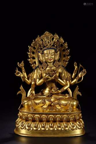 : copper gold statue of backlit mother Buddha cave18 cm high...