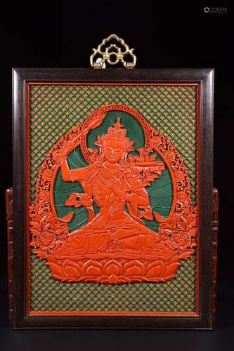 : carved lacquerware manjushri wall hangingSize: 43 cm wide ...