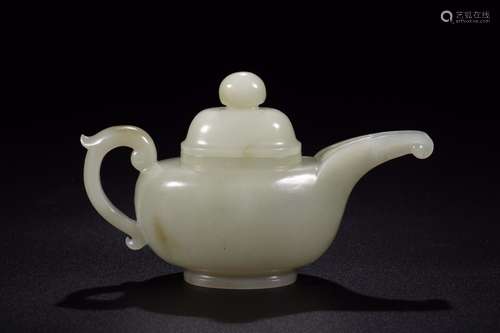 : hetian jade teapotSize: 15.5 cm wide and 5.5 cm high 9.4 c...