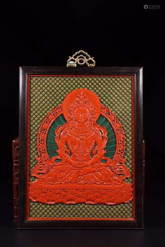 : carved lacquerware amitayus wall hangingSize: 43 cm wide 3...