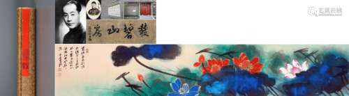 CHINESE HANDSCROLL PAINTING OF LOTUS SIGNED BY ZHANG DAQIAN