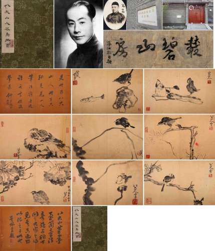 TEN PAGES OF CHINESE ALBUM PAINTING OF BIRD ON ROCK SIGNED B...