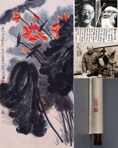 CHINESE SCROLL PAINTING OF LOTUS SIGNED BY ZHANG DAQIAN