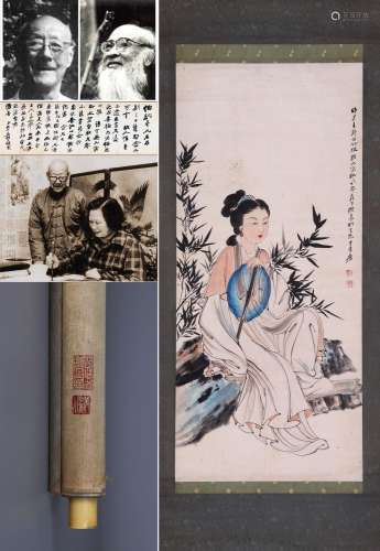 CHINESE SCROLL PAINTING OF BEAUTY IN GARDEN SIGNED BY ZHANG ...