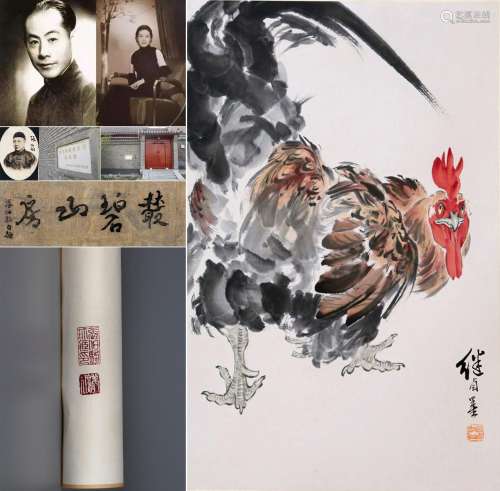 CHINESE SCROLL PAINTING OF ROOSTER SIGNED BY LIU JIYOU