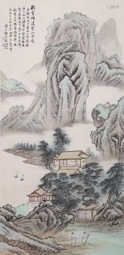 CHINESE SCROLL PAINTING OF MOUNTAIN VIEWS SIGNED BY HE WEIPU