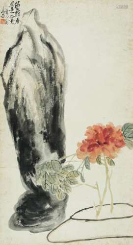 CHINESE SCROLL PAINTING OF FLOWER IN VASE SIGNED BY WU CHANG...