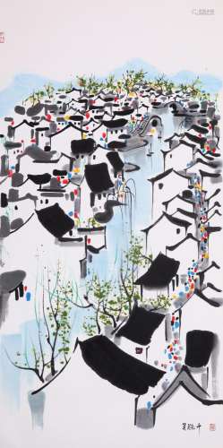 CHINESE SCROLL PAINTING OF LANDSCAPE SIGNED BY WU GUANZHONG