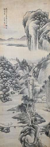 CHINESE SCROLL PAINTING OF MOUNTAIN VIEWS SIGNED BY WANGHUI