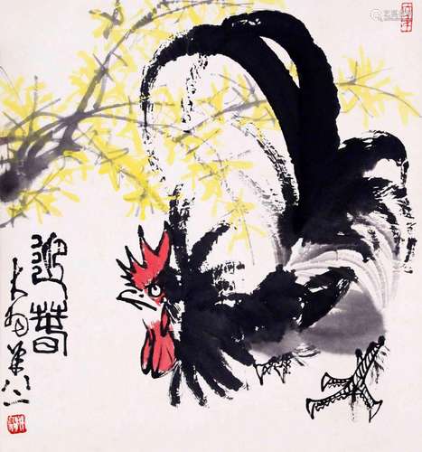 CHINESE SCROLL PAINTING OF ROOSTER SIGNED BY CHEN DAYU