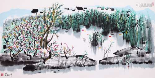 CHINESE SCROLL PAINTING OF LANDSCAPE SIGNED BY WU GUANZHONG