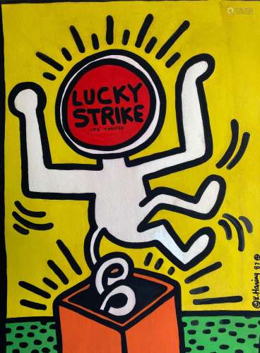 KEITH HARING 1958-1990 OIL PAINTING ON CARDBOARD