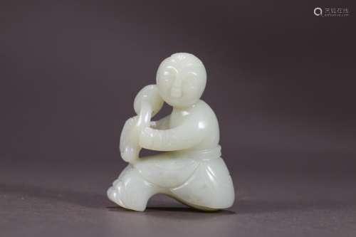 Hetian jade carving the lad, the jade is exquisite, oily clo...