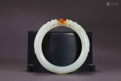 Old hetian jade double dragon bracelet, jade is exquisite, f...