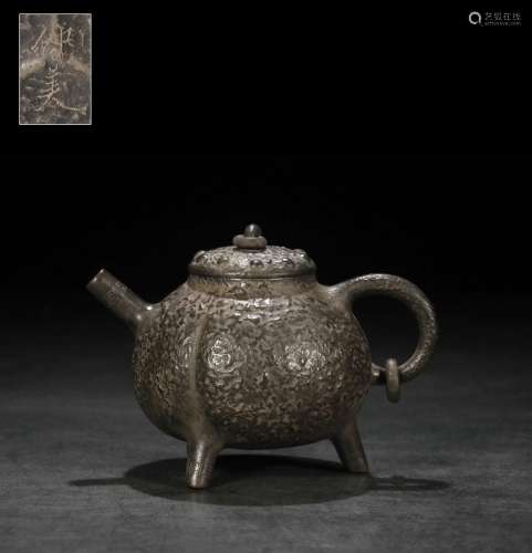 Chai kiln Chen Zhongmei paragraph three-legged potSize 13 cm...