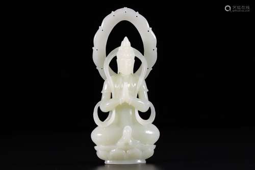 Hetian jade Buddha statue furnishing articlesHigh 13.2 cm, 5...