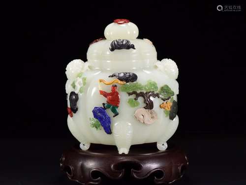 Hetian jade inlay best treasures well lu ShouXi four incense...