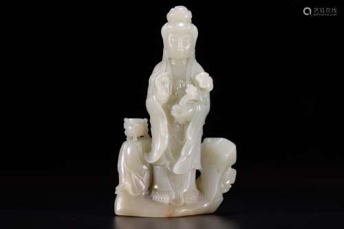 Hetian jade guanyin boy stands resemble furnishing articlesH...