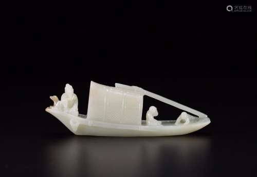 Hetian jade smooth sailing boat furnishing articles17 cm lon...