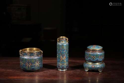 Cloisonne passionflower grain furnace bottle box of three ty...