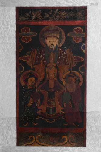 , mine color temple "three figure in Taoism"Painti...