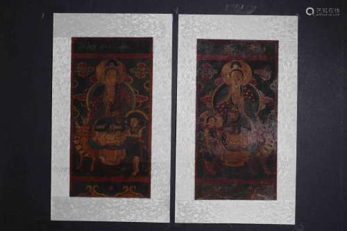 , mine color temple painting "guanyin and two TongZiSha...