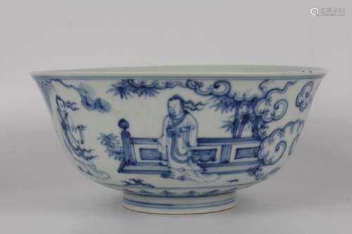 Chenghua figure bowl - character with a harp and relatives s...