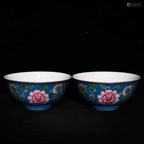 Pastel flowers 7.7 x16.3 green-splashed bowls