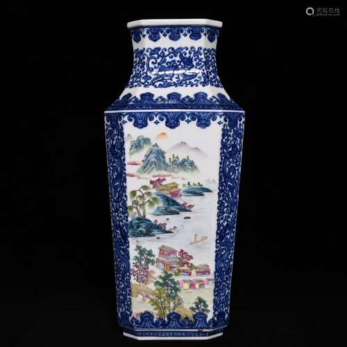 Blue and white pastel landscape grain square bottle (nailing...