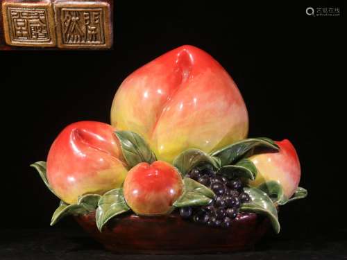 . Beautiful SAN shek wan hang kiln glaze peach big furnishin...