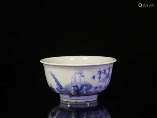 Blue and white landscape pattern. d-painted teacupSize: 4.3 ...