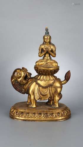 : copper and gold manjusri bodhisattva's statueLong 20 c...