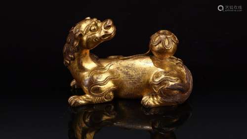 : copper and gold lion play ball paperweight9 cm width 4 cm ...