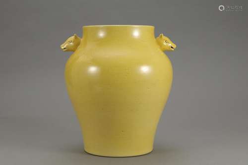 , "big hongzhi" yellow glaze beast ear cansSize: 2...