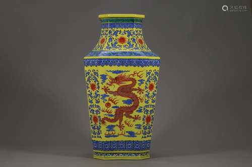 , "" blue and white alum red yellow glaze longfeng...