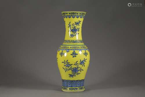 , "" blue and white flowers and yellow glaze line ...